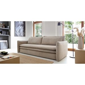 Sofa z funkcją spania i pojemnikiem Tilia Slim beżowa, sztruks