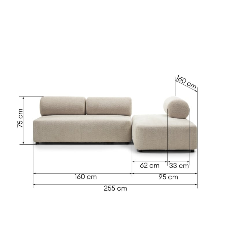 Narożnik modułowy Moso 255 cm, zaokrąglony, prawy/lewy