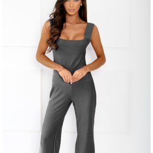 Brokatowy kombinezon z szerokimi nogawkami RONY - srebrny