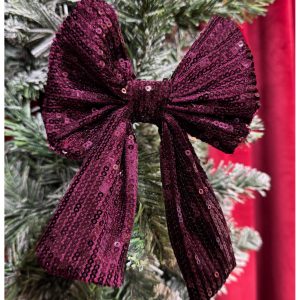 Ozdoba świąteczna choinkowa kokarda cekinowa S - bordowa
