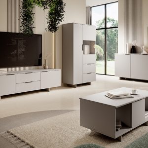 Witryna dwudrzwiowa z szufladami beżowa mat 90 x 170 cm Eden