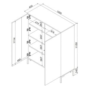 Komoda wysoka z drzwiami dąb artisan / czarna mat 100 cm Arden