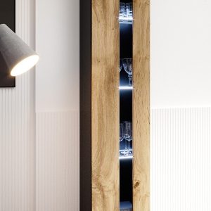 Witryna wisząca podświetlana czarna / dąb wotan mat 40 x 180 cm Vidago