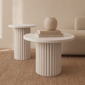 Zestaw dwóch stolików kawowych Modo, okrągłe, kaszmirowe, lamele