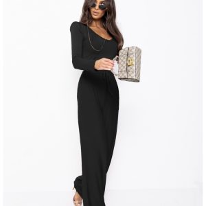 Komplet z wiskozy bluzka i szerokie spodnie AGRA - czarny