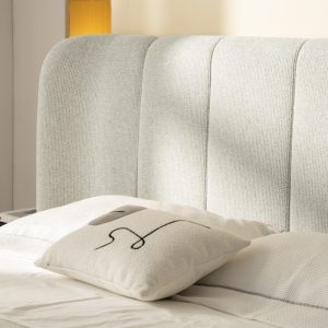 Łóżko tapicerowane Snoovia 160x200 cm, ze stelażem i pojemnikiem, jasnobeżowe