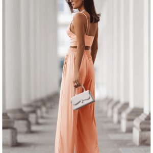 Wiskozowy komplet z szerokimi spodniami ASTORIA - brzoskwiniowy