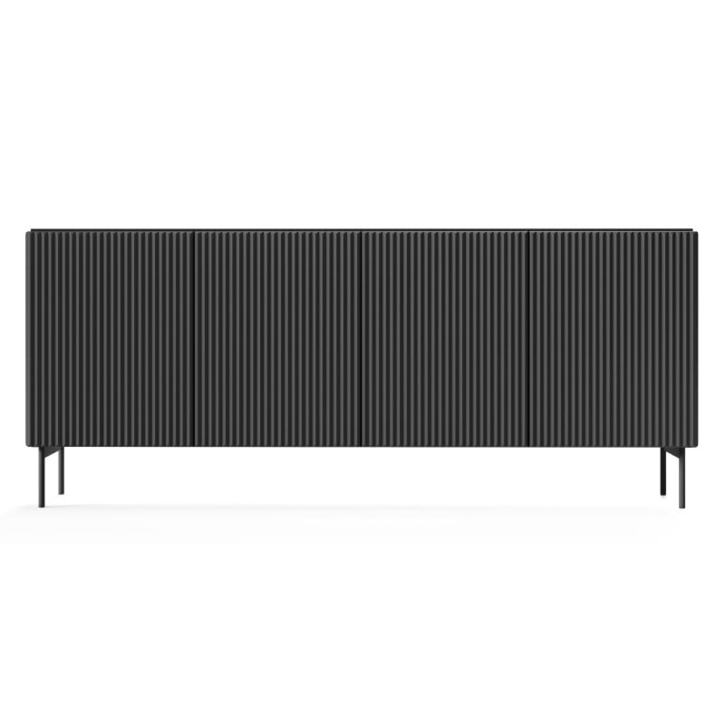 Komoda czterodrzwiowa Muti 195,2 cm, czarna, ryflowana