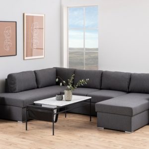 Stolik kawowy z gazetnikiem biały marmur / czarny mat 115 x 58 cm Atalaya