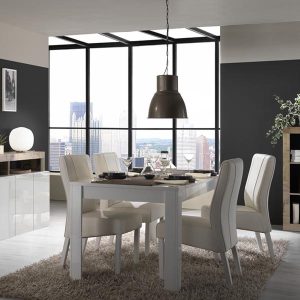 Komoda z drzwiami biała / klon Pero wysoki połysk / mat 184 cm Verden