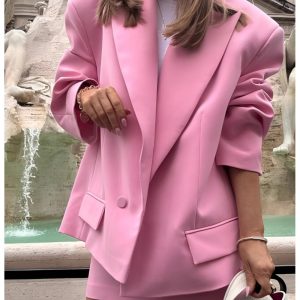 Oversizowa marynarka z guzikami DAVENNA - różowa