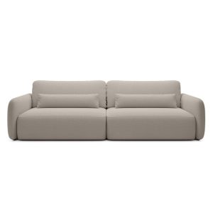 Sofa rozkładana Mossa Big z 2 pojemnikami, obłe kształty, beżowoszara