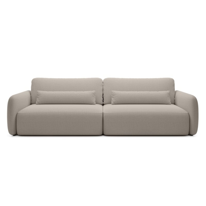 Sofa rozkładana Mossa Big z 2 pojemnikami, obłe kształty, beżowoszara