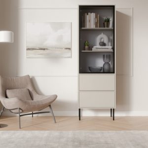 Witryna jednodrzwiowa z szufladami kaszmir mat 60 x 185 cm Linoa