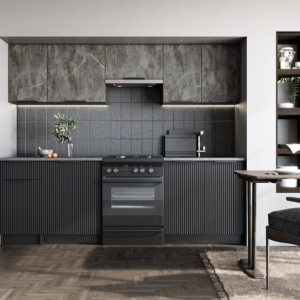 Zestaw mebli kuchennych szary marmur / czarny 240 cm Tamara
