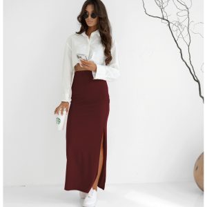 Spódnica maxi prążkowana MALWA - bordowy