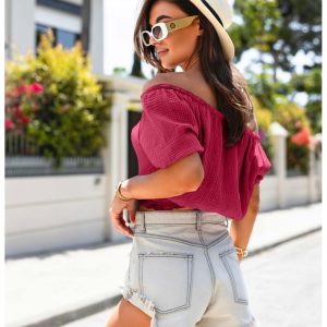 Muślinowa bluzka hiszpanka - BALEAR - fuksjowa