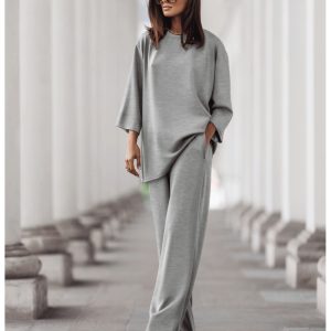 Stylowy komplet dresowy z tencelu MEGARA - szary melanż