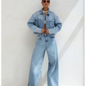 Krótka kurtka katana jeansowa JAXON - niebieska