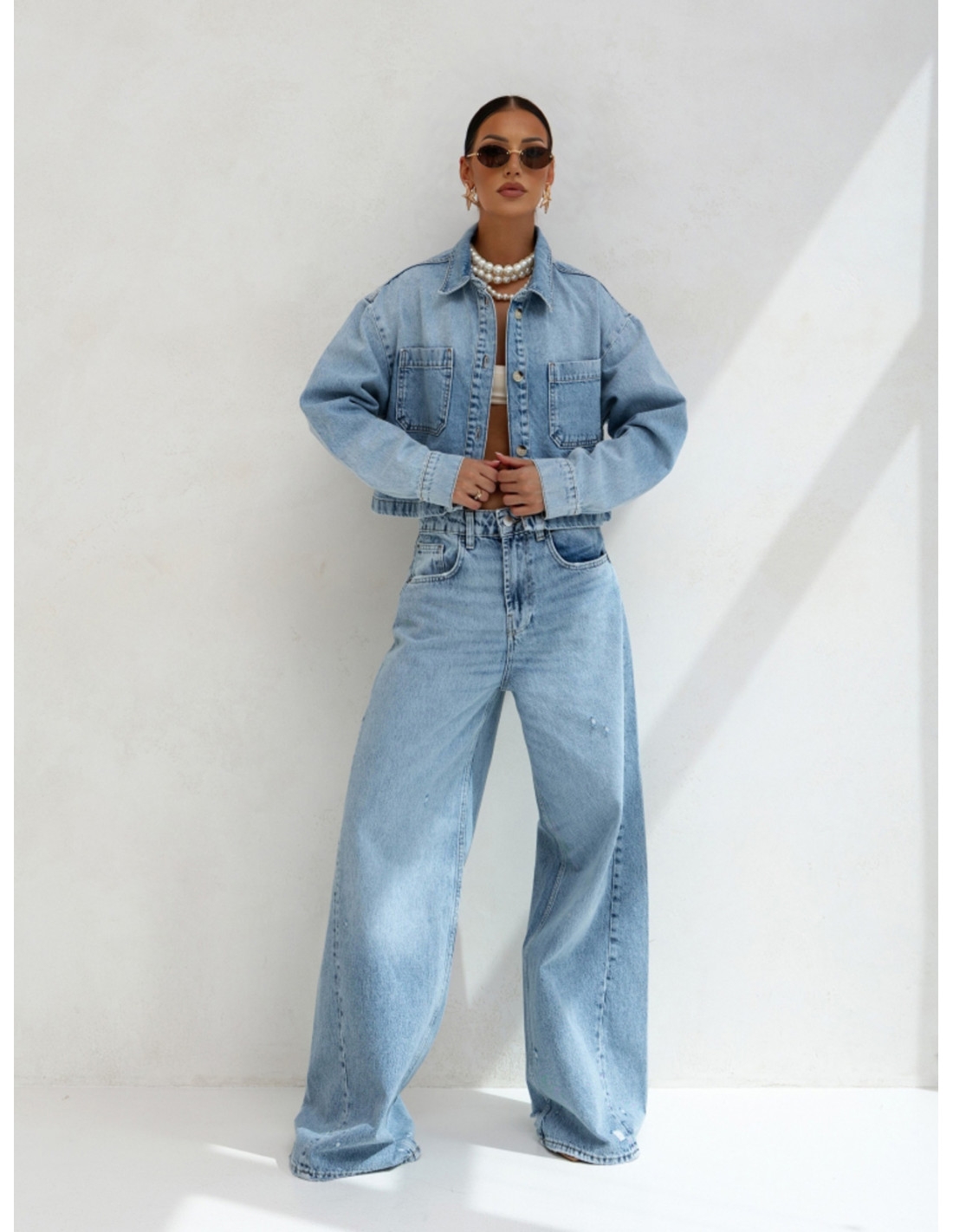 Krótka kurtka katana jeansowa JAXON - niebieska