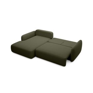 Narożnik rozkładany Mossa z pojemnikiem, lewostronny, ciemnozielony, obłe kształty