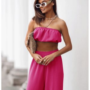 Stylowy komplet top z szerokimi spodniami MATILDE - fuksjowy