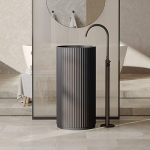 Umywalka wolnostojąca Ciriola, kompozytowa, 45x90 cm, ciemnoszara, ryflowana