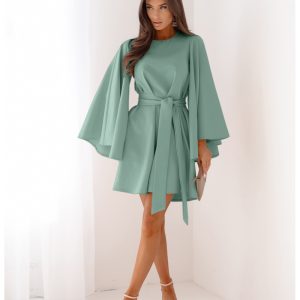 Trapezowa sukienka z szerokimi rękawami ENJA - szałwiowa