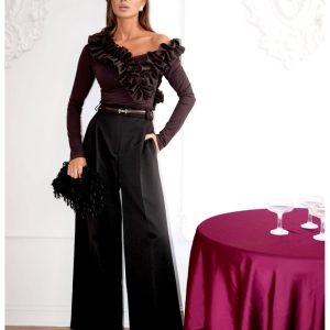 Wiskozowa bluzka z falbanami ORNELLA - czekoladowa