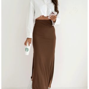 Spódnica maxi prążkowana MALWA - cappuccino