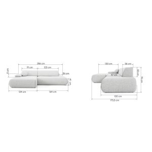 Narożnik rozkładany Puente z pojemnikiem, jasnoszary melanż, lewy