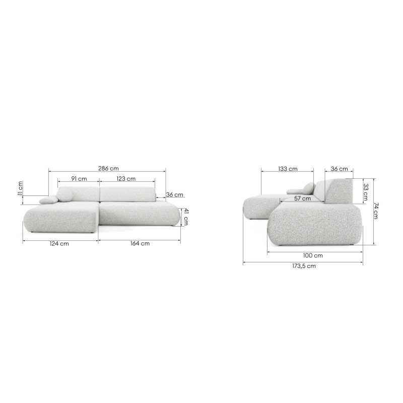 Narożnik rozkładany Puente z pojemnikiem, jasnoszary melanż, lewy