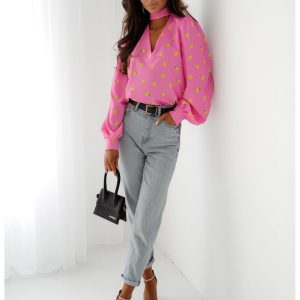 Bluzka koszulowa z wiązaniem RANDY - różowa