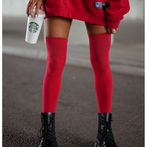 Zakolanówki bawełniane gładkie - czerwone