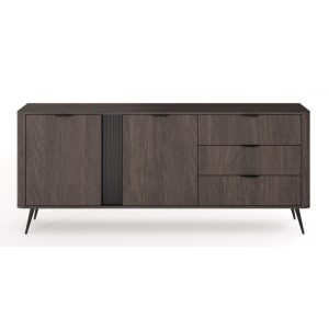 Komoda dwudrzwiowa z szufladami Veris 195,2 cm, dąb dunin/czarna, ryflowana, zaokrąglona