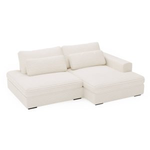 Narożnik rozkładany Leida z pojemnikiem, kremowy, sztruks, prawy