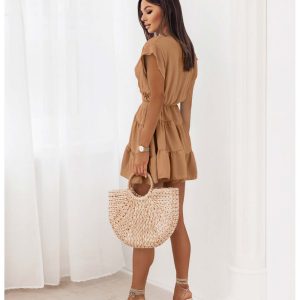 Sukienka z przekładanym dekoltem SOLANGE - ciemny beż