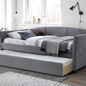 Łóżko tapicerowane z szufladą szare 90x200 cm Sanna