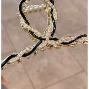 Stylowa klamra z perełkami - czarna