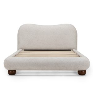 Łóżko tapicerowane Bowee 160x200 cm, ze stelażem, jasnobeżowe, nóżki kulki