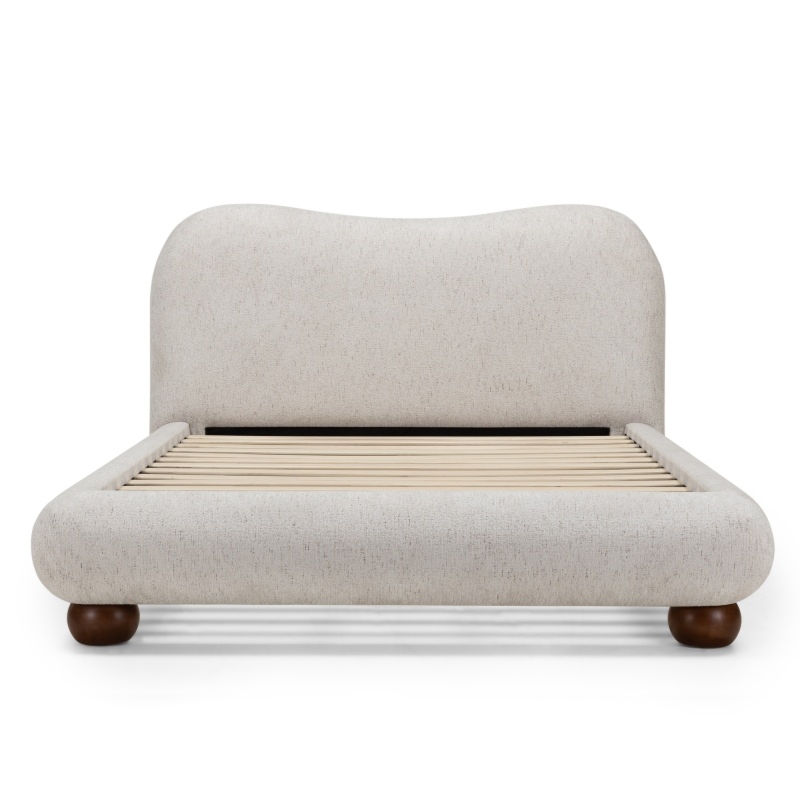 Łóżko tapicerowane Bowee 160x200 cm, ze stelażem, jasnobeżowe, nóżki kulki