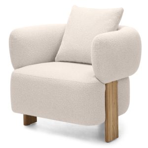 Fotel Noko, jasnobeżowy, boucle, obłe kształty
