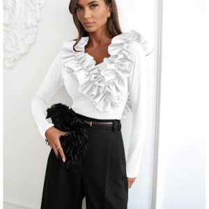Wiskozowa bluzka z falbanami ORNELLA - biała