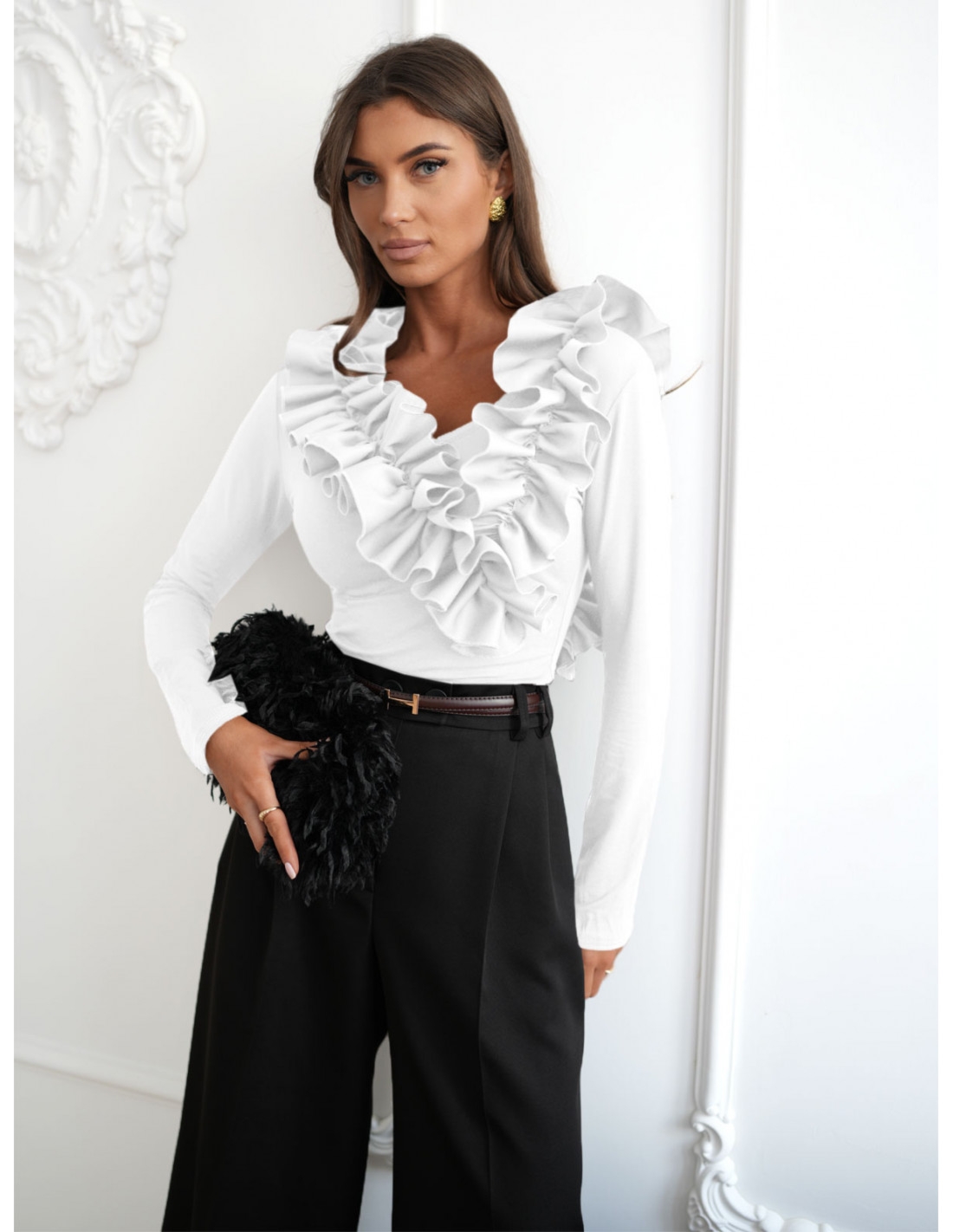 Wiskozowa bluzka z falbanami ORNELLA - biała