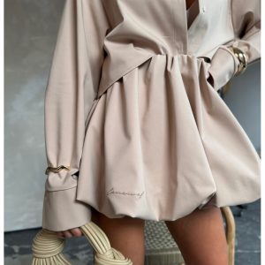 Spódnica mini bombka z szeroką gumą AKARI - cappuccino