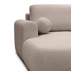 Narożnik z funkcją spania i pojemnikiem Ariola, obłe kształty, jasnobrązowy, boucle, lewy