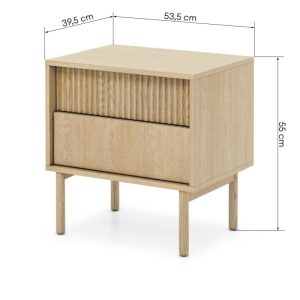Stolik nocny z szufladami Tavo, Dąb Cremona, ryflowany