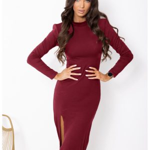 Sukienka maxi z wiskozy z rozporkiem VELUNA - bordowa