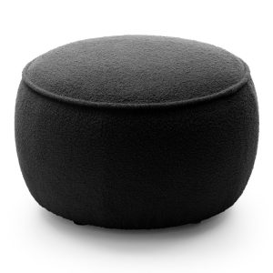 Puf tapicerowany Bella, czarny, obłe kształty, boucle