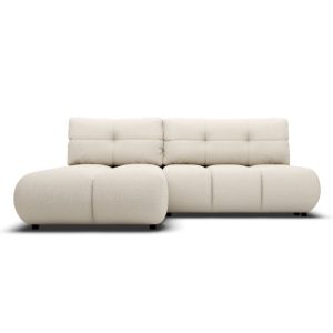 Narożnik rozkładany Milo z pojemnikiem, lewostronny, jasnobeżowy, boucle, obłe kształty